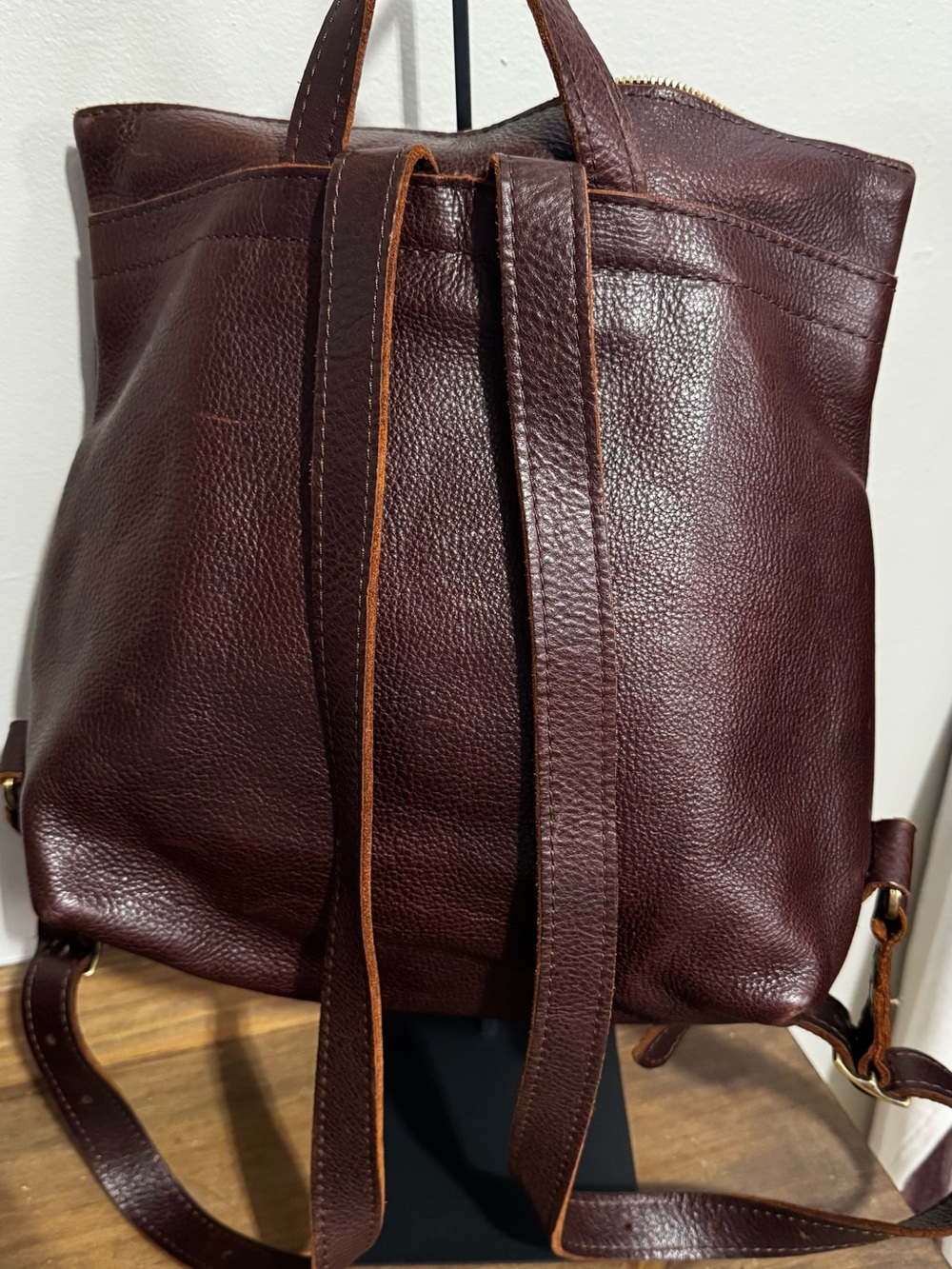 Portland Leather Goods Large Leather Backpack Tote Brown Full Grain Leather - Picture 2 of 6